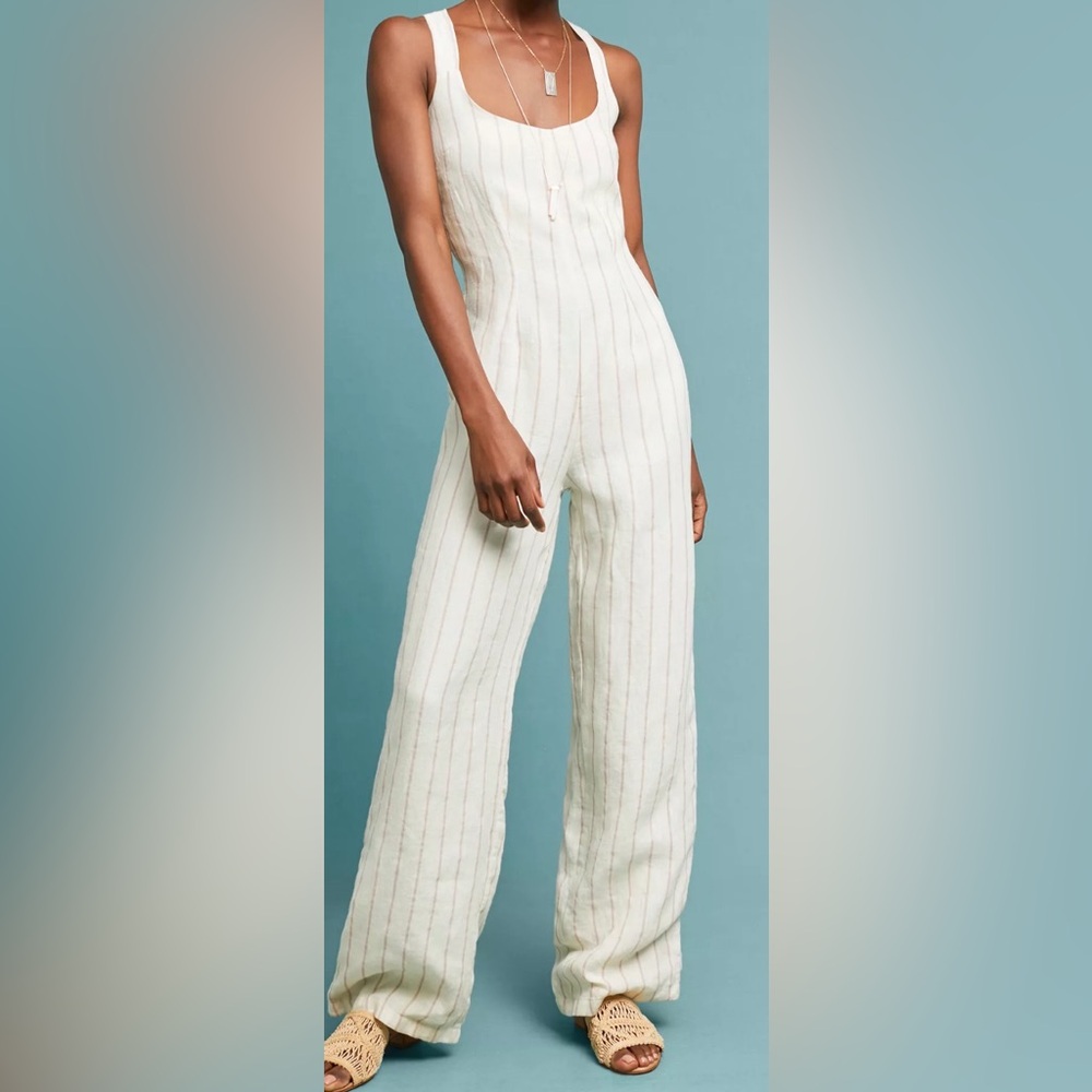 Elegant Cream Jumpsuit with light pink stripes